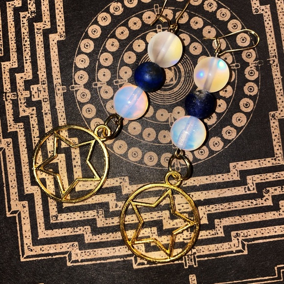 Moonstone Mermaid Glass & Lapis Lazuli Stars - Picture 3 of 4